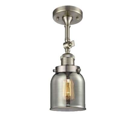 A large image of the Innovations Lighting 201F Small Bell Brushed Satin Nickel / Smoked