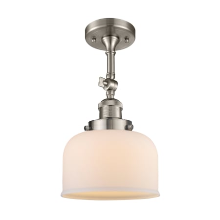 A large image of the Innovations Lighting 201F Large Bell Brushed Satin Nickel / Matte White Cased