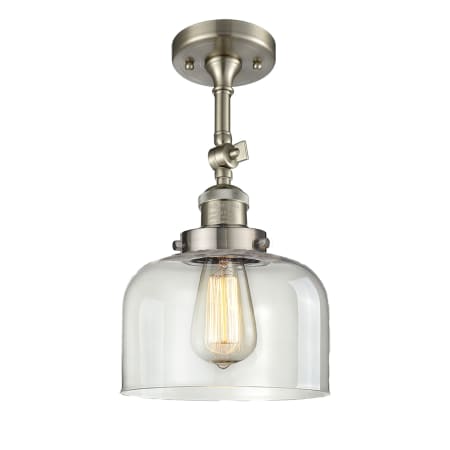 A large image of the Innovations Lighting 201F Large Bell Brushed Satin Nickel / Clear