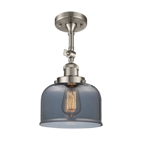 A large image of the Innovations Lighting 201F Large Bell Brushed Satin Nickel / Smoked
