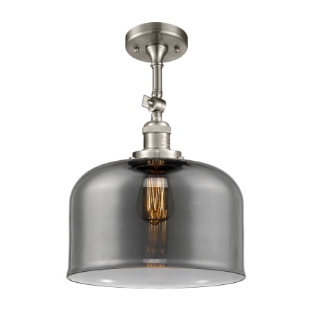 A large image of the Innovations Lighting 201F X-Large Bell Brushed Satin Nickel / Plated Smoke