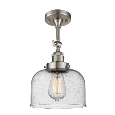 A large image of the Innovations Lighting 201F Large Bell Brushed Satin Nickel / Seedy