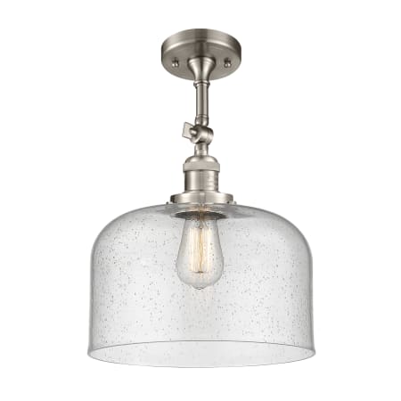 A large image of the Innovations Lighting 201F X-Large Bell Brushed Satin Nickel / Seedy