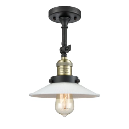 A large image of the Innovations Lighting 201FSW Halophane Black / Antique Brass / Matte White