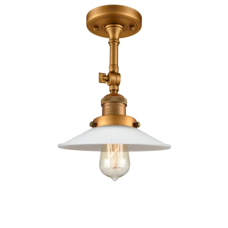 A large image of the Innovations Lighting 201FSW Halophane Brushed Brass / Matte White