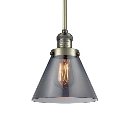 A large image of the Innovations Lighting 201S Large Cone Antique Brass / Smoked