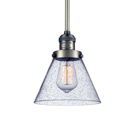 A large image of the Innovations Lighting 201S Large Cone Antique Brass / Seedy
