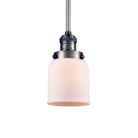 A large image of the Innovations Lighting 201S Small Bell Antique Brass / Matte White Cased