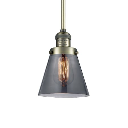 A large image of the Innovations Lighting 201S Small Cone Antique Brass / Smoked