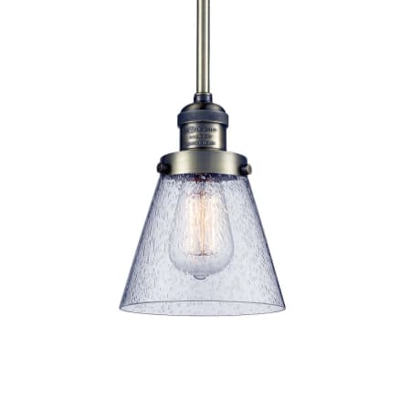 A large image of the Innovations Lighting 201S Small Cone Antique Brass / Seedy