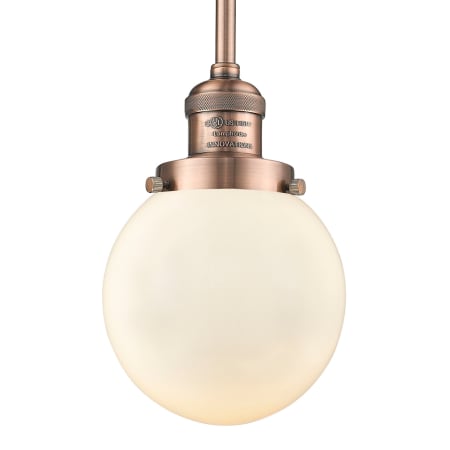 A large image of the Innovations Lighting 201S-6 Beacon Antique Copper / Matte White Cased