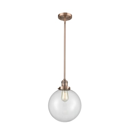 A large image of the Innovations Lighting 201S X-Large Beacon Antique Copper / Clear