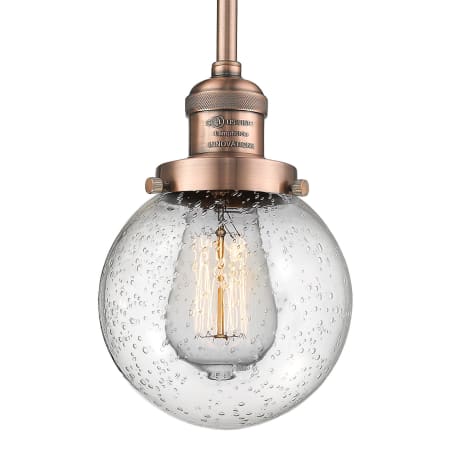 A large image of the Innovations Lighting 201S-6 Beacon Antique Copper / Seedy