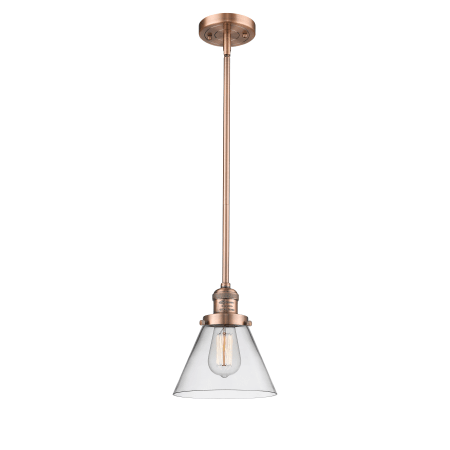 A large image of the Innovations Lighting 201S Large Cone Antique Copper / Clear