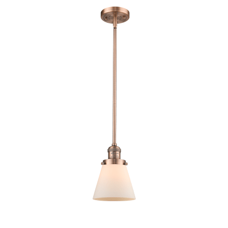 A large image of the Innovations Lighting 201S Small Cone Antique Copper / Matte White Cased