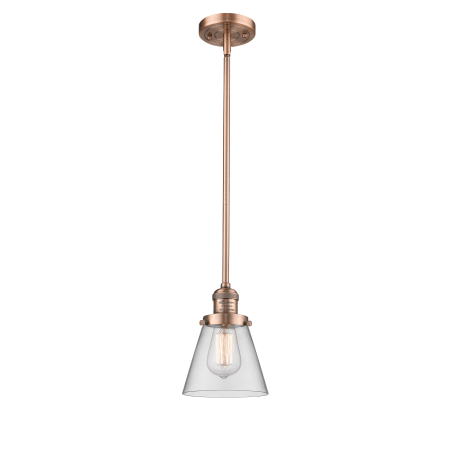 A large image of the Innovations Lighting 201S Small Cone Antique Copper / Clear