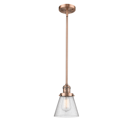 A large image of the Innovations Lighting 201S Small Cone Antique Copper / Seedy