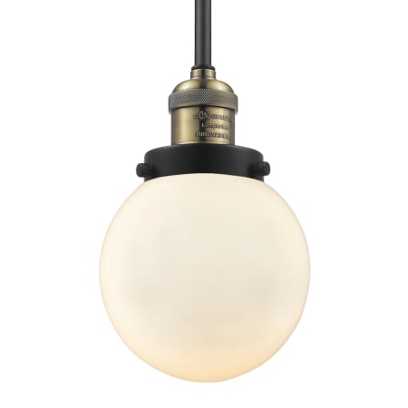 A large image of the Innovations Lighting 201S-6 Beacon Black / Antique Brass / Matte White Cased