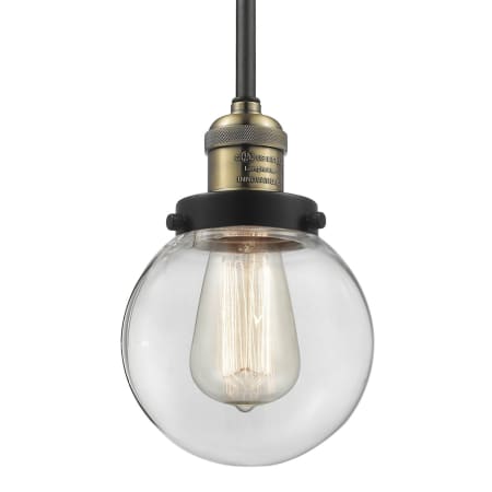 A large image of the Innovations Lighting 201S-6 Beacon Black / Antique Brass / Clear