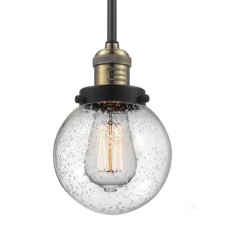 A large image of the Innovations Lighting 201S-6 Beacon Black / Antique Brass / Seedy