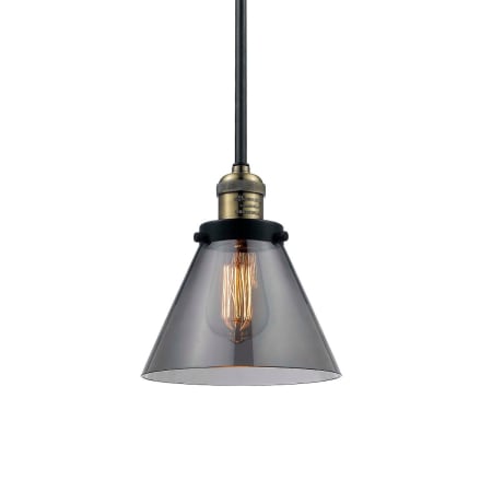 A large image of the Innovations Lighting 201S Large Cone Black / Antique Brass / Smoked