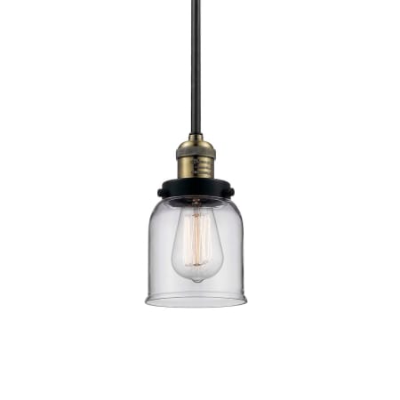 A large image of the Innovations Lighting 201S Small Bell Black / Antique Brass / Clear