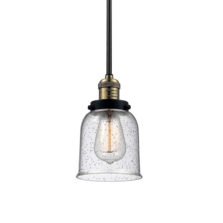 A large image of the Innovations Lighting 201S Small Bell Black / Antique Brass / Seedy