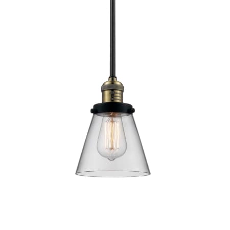 A large image of the Innovations Lighting 201S Small Cone Black / Antique Brass / Clear