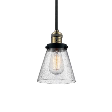 A large image of the Innovations Lighting 201S Small Cone Black / Antique Brass / Seedy