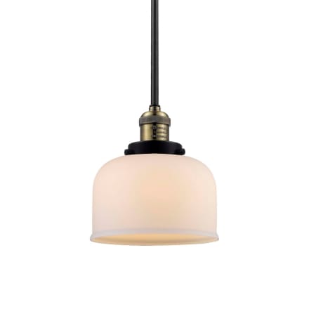 A large image of the Innovations Lighting 201S Large Bell Black / Antique Brass / Matte White Cased