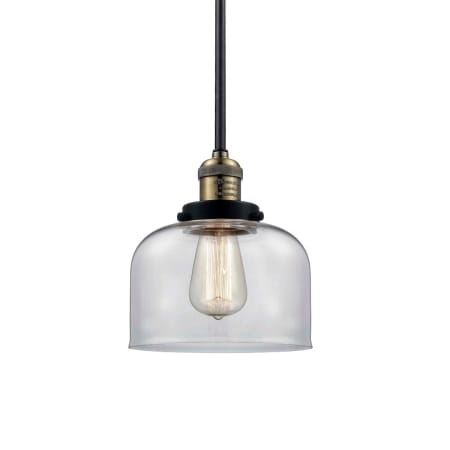 A large image of the Innovations Lighting 201S Large Bell Black / Antique Brass / Clear