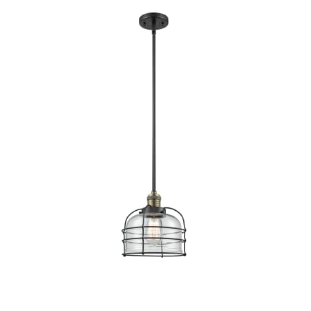 A large image of the Innovations Lighting 201S Large Bell Cage Black Antique Brass / Clear