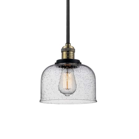 A large image of the Innovations Lighting 201S Large Bell Black / Antique Brass / Seedy