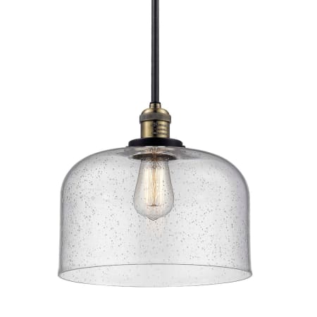 A large image of the Innovations Lighting 201S X-Large Bell Black / Antique Brass / Seedy