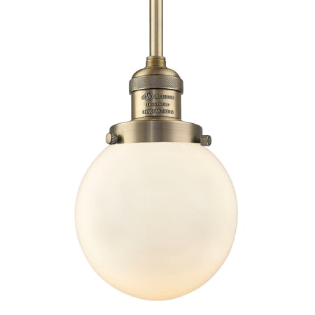 A large image of the Innovations Lighting 201S-6 Beacon Brushed Brass / Matte White Cased