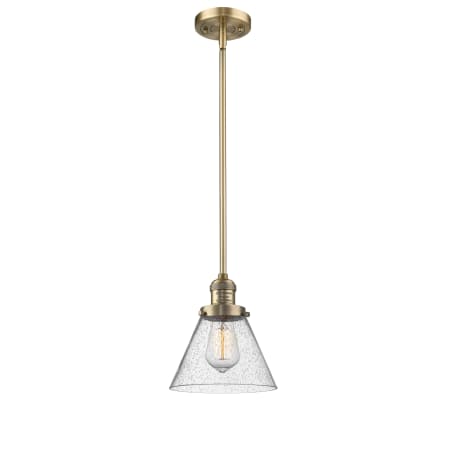 A large image of the Innovations Lighting 201S Large Cone Brushed Brass / Seedy