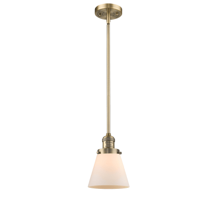 A large image of the Innovations Lighting 201S Small Cone Brushed Brass / Matte White Cased