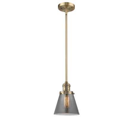 A large image of the Innovations Lighting 201S Small Cone Brushed Brass / Smoked