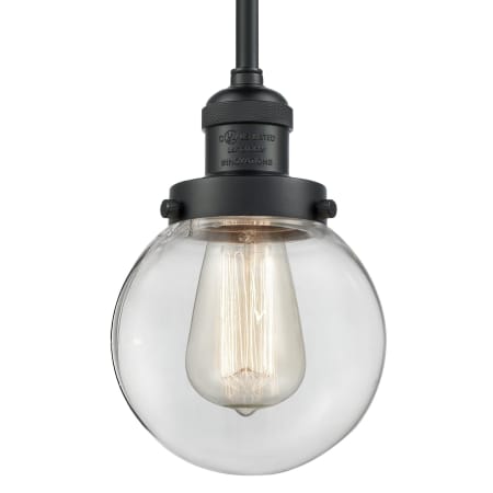 A large image of the Innovations Lighting 201S-6 Beacon Matte Black / Clear