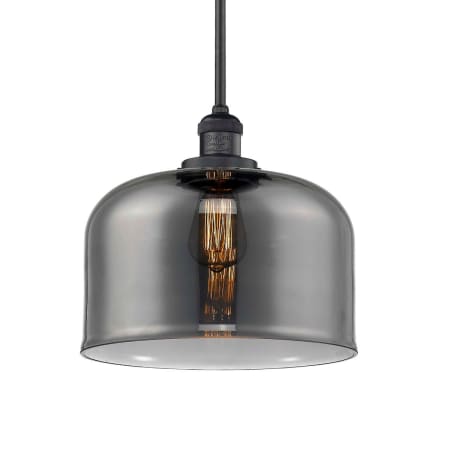 A large image of the Innovations Lighting 201S X-Large Bell Matte Black / Plated Smoked