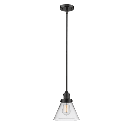 A large image of the Innovations Lighting 201S Large Cone Oiled Rubbed Bronze / Clear