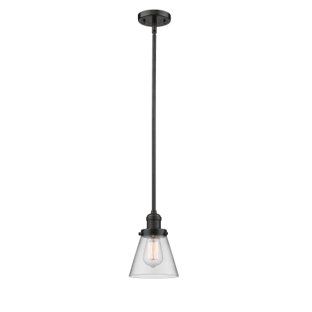 A large image of the Innovations Lighting 201S Small Cone Oiled Rubbed Bronze / Clear