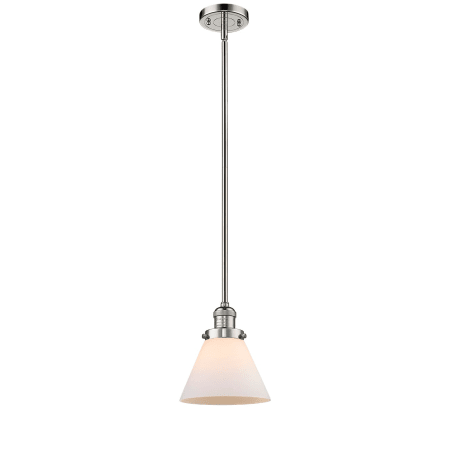 A large image of the Innovations Lighting 201S Large Cone Polished Nickel / Matte White Cased