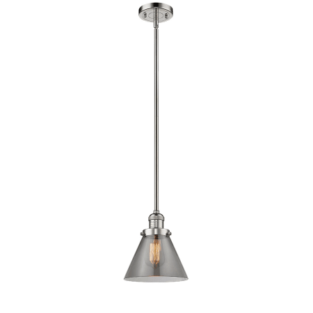 A large image of the Innovations Lighting 201S Large Cone Polished Nickel / Smoked