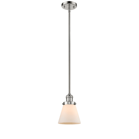 A large image of the Innovations Lighting 201S Small Cone Polished Nickel / Matte White Cased