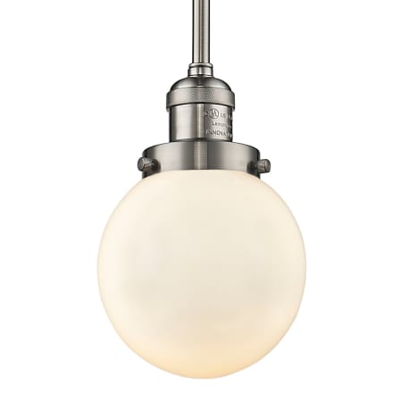 A large image of the Innovations Lighting 201S-6 Beacon Brushed Satin Nickel / Matte White Cased