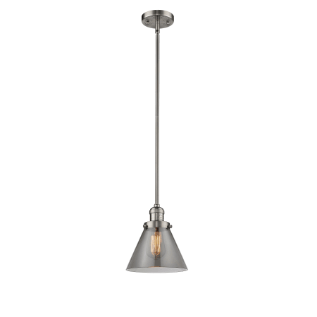 A large image of the Innovations Lighting 201S Large Cone Brushed Satin Nickel / Smoked
