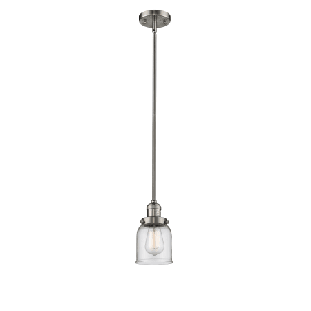 A large image of the Innovations Lighting 201S Small Bell Brushed Satin Nickel / Clear