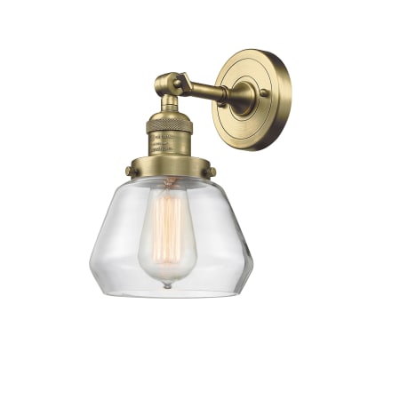 A large image of the Innovations Lighting 203 Fulton Antique Brass / Clear