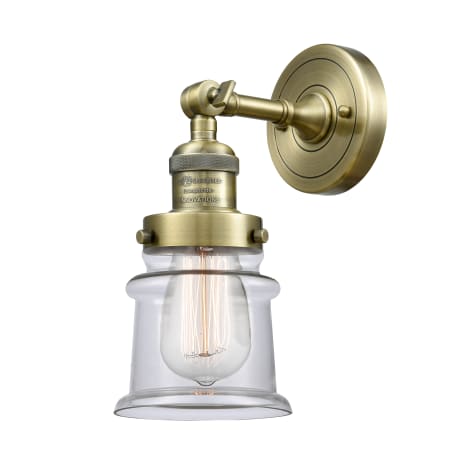 A large image of the Innovations Lighting 203 Small Canton Antique Brass / Clear